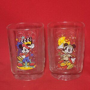 Mickey Mouse McDonalds Disney World Celebration 2000 Square Glass Cup 12 Oz Set